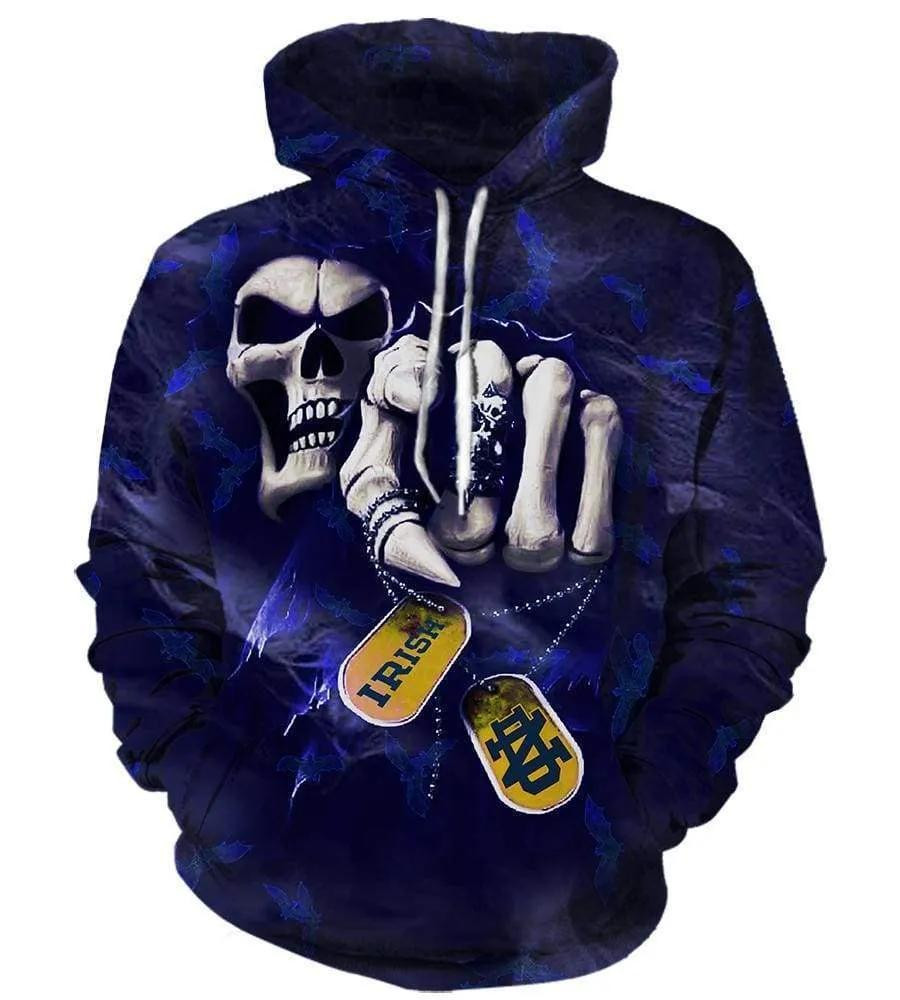 Notre Dame Fighting Irish Skull Art 3D All Over Printed Sweatshirt, Hoodie, Zip Hoodie | Ncaa Special Edition Fan Gear For Men, Women