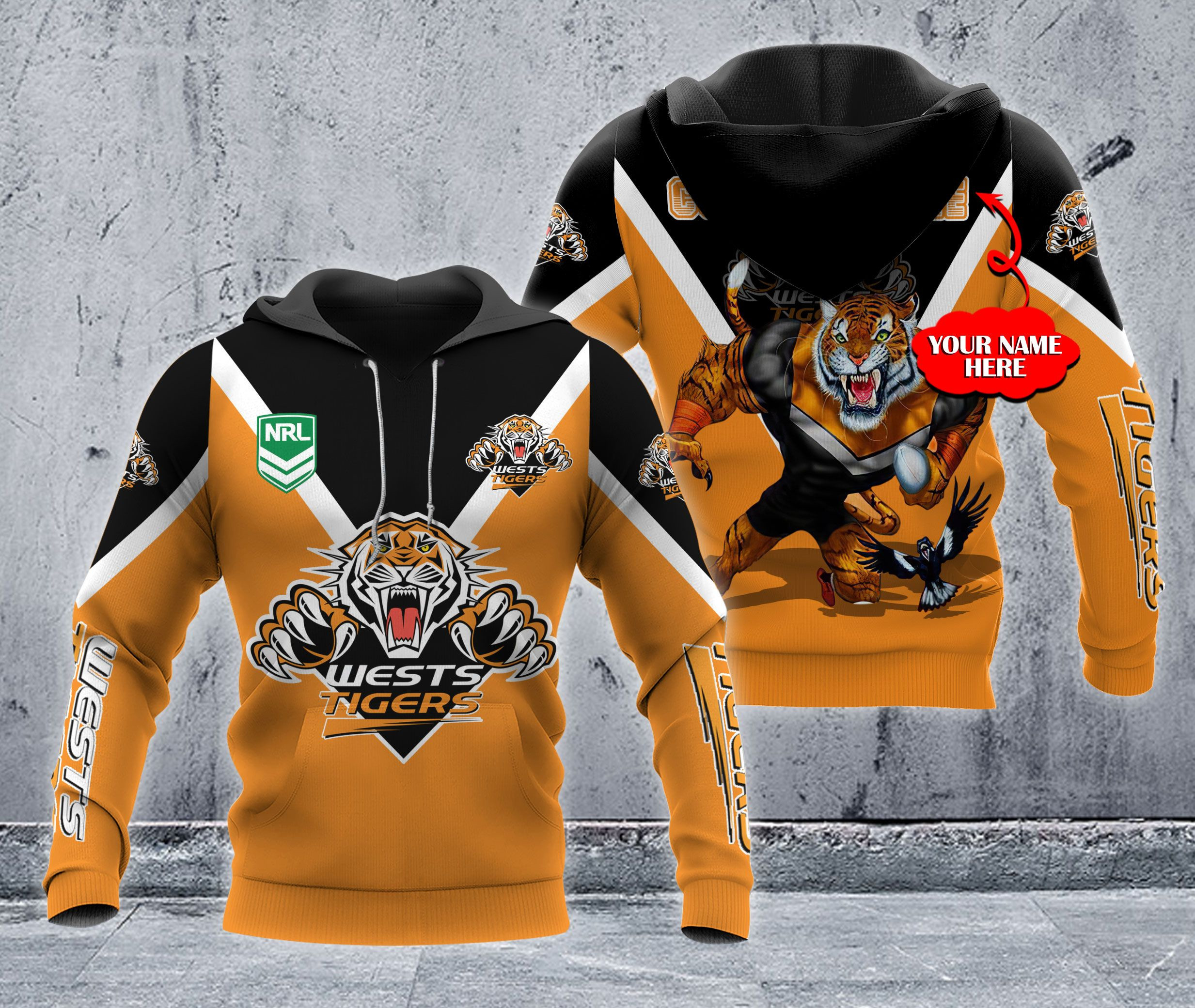 Ntthd1154 Yn Personalized Wests Tigers Zip Hoodie 3D All Over Printed Sweatshirt, Hoodie, Zip Hoodie | Ncaa Fan Gear For Men, Women