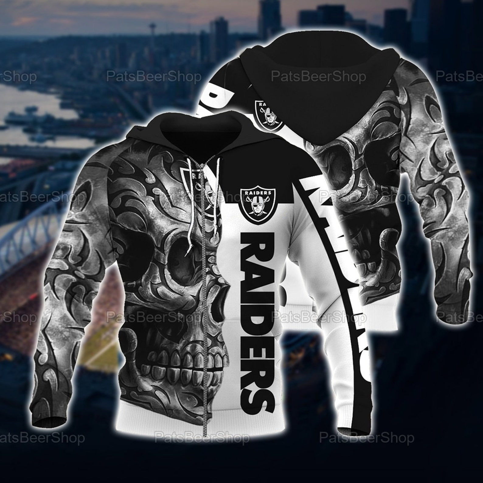 Oakland Raiders Nfl Skull Tatoo Hoodie 3D All Over Printed Sweatshirt, Hoodie, Zip Hoodie | Nfl Special Edition Fan Gear For Men, Women