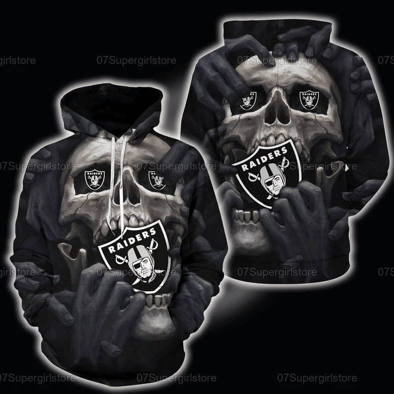 Oakland Raiders Skull 3D All Over Printed Sweatshirt, Hoodie, Zip Hoodie | Nfl Special Edition Fan Gear For Men, Women
