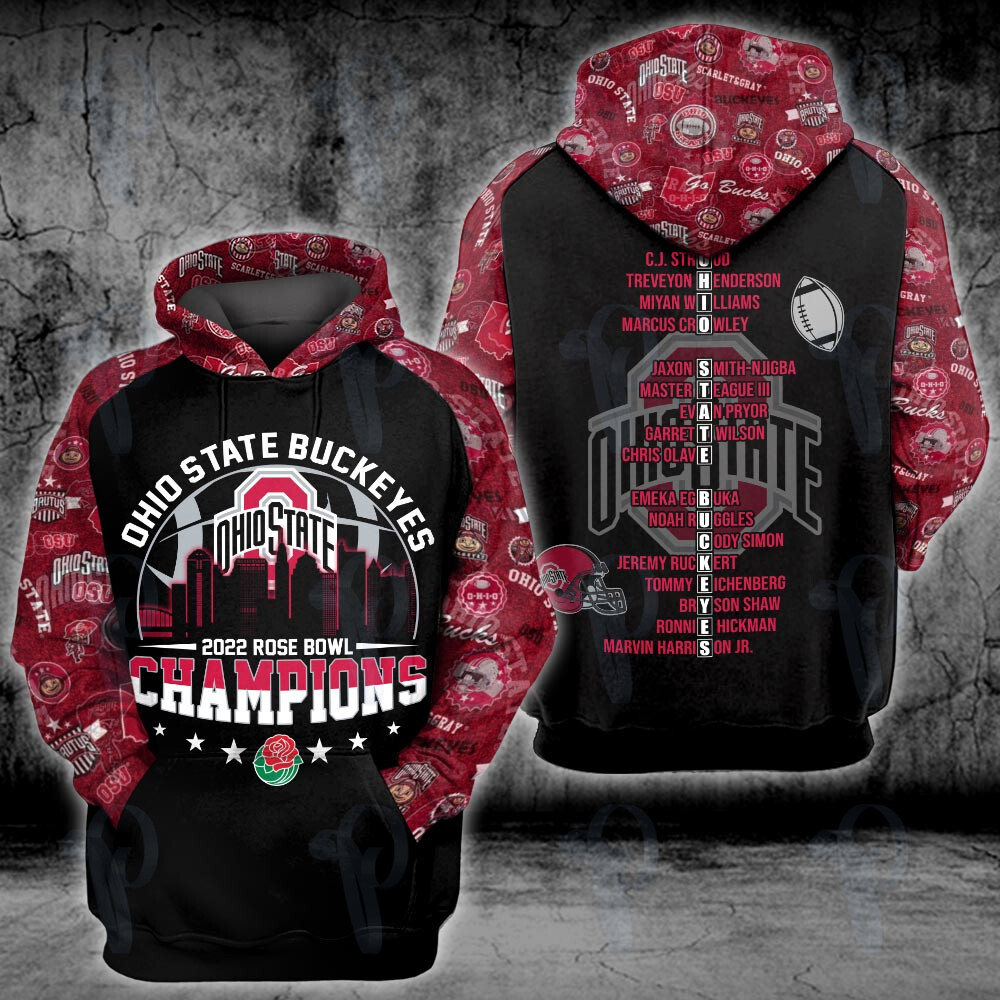 Ohio State Buckeyes 2022 Rose Bowl Champions Ncaa Football 3D All Over Printed Sweatshirt, Hoodie, Zip Hoodie | Ncaa Fan Gear For Men, Women