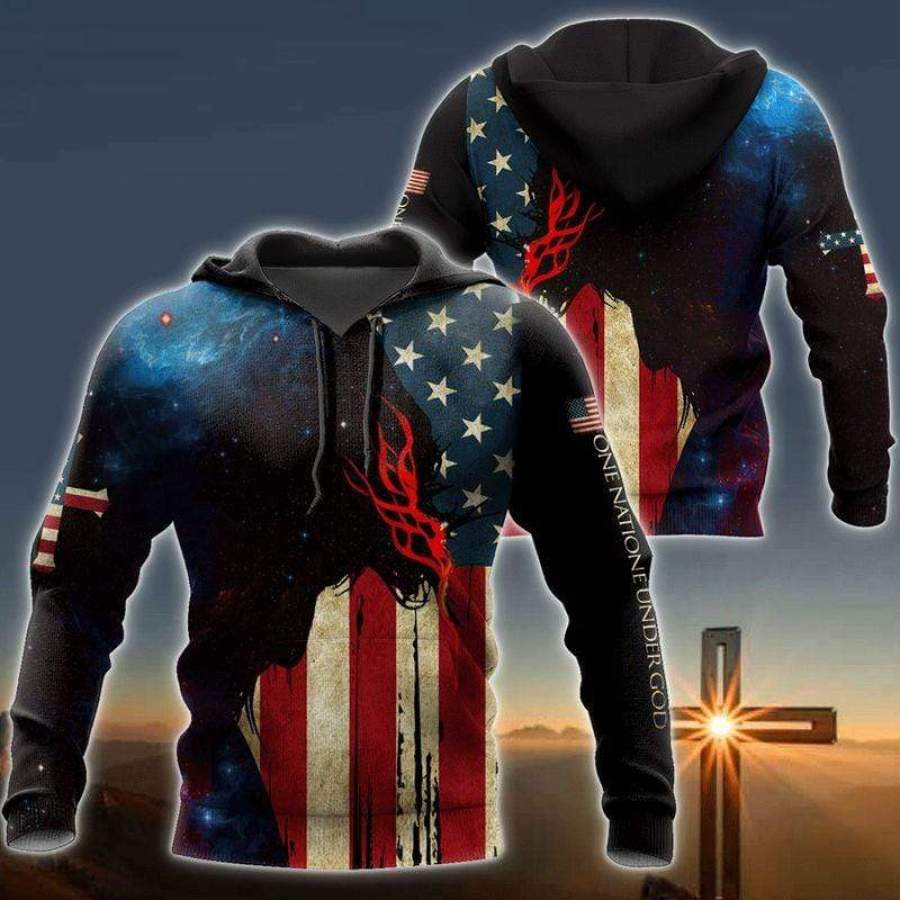 One Nation Under God Flag Jesus 3D All Over Printed Sweatshirt, Hoodie, Zip Hoodie | Fan Apparel For Men, Women