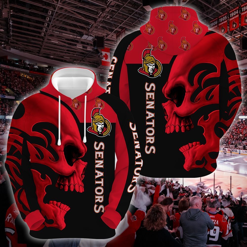 Ottawa Senators Skull 3D All Over Printed Sweatshirt, Hoodie, Zip Hoodie | Nhl Special Edition Fan Gear For Men, Women