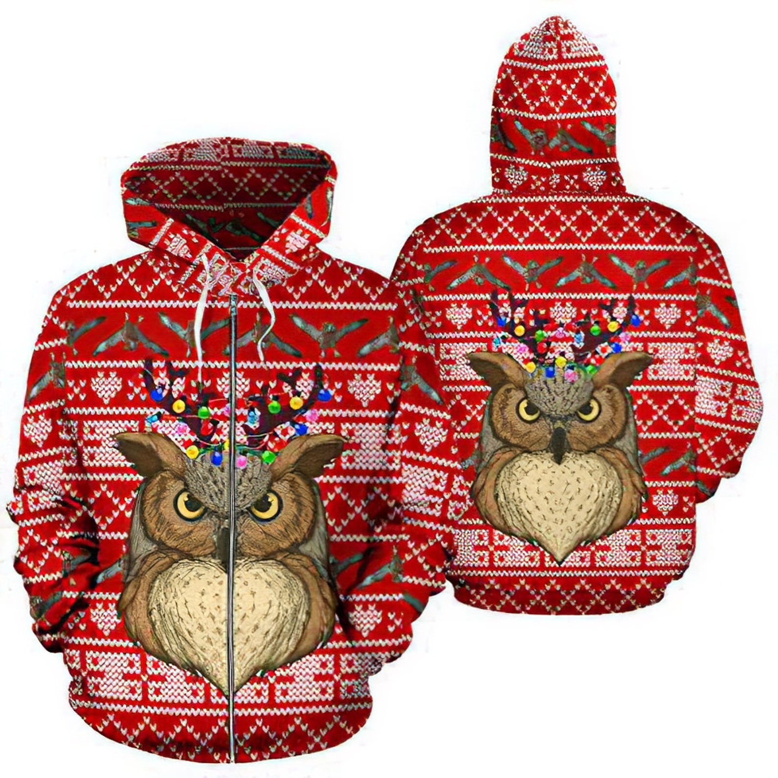 Owl Ugly Christmas Red Unisex Christmas Unisex 3D All Over Printed Sweatshirt, Hoodie, Zip Hoodie | Fan Apparel For Men, Women