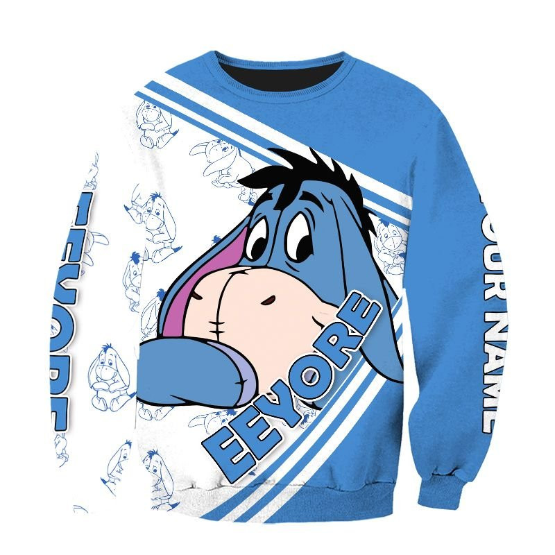 Personalized Cartoon Character Eeyore Hello Custom Name Hoodie 3D All Over Printed Sweatshirt, Hoodie, Zip Hoodie | Fan Apparel For Men, Women