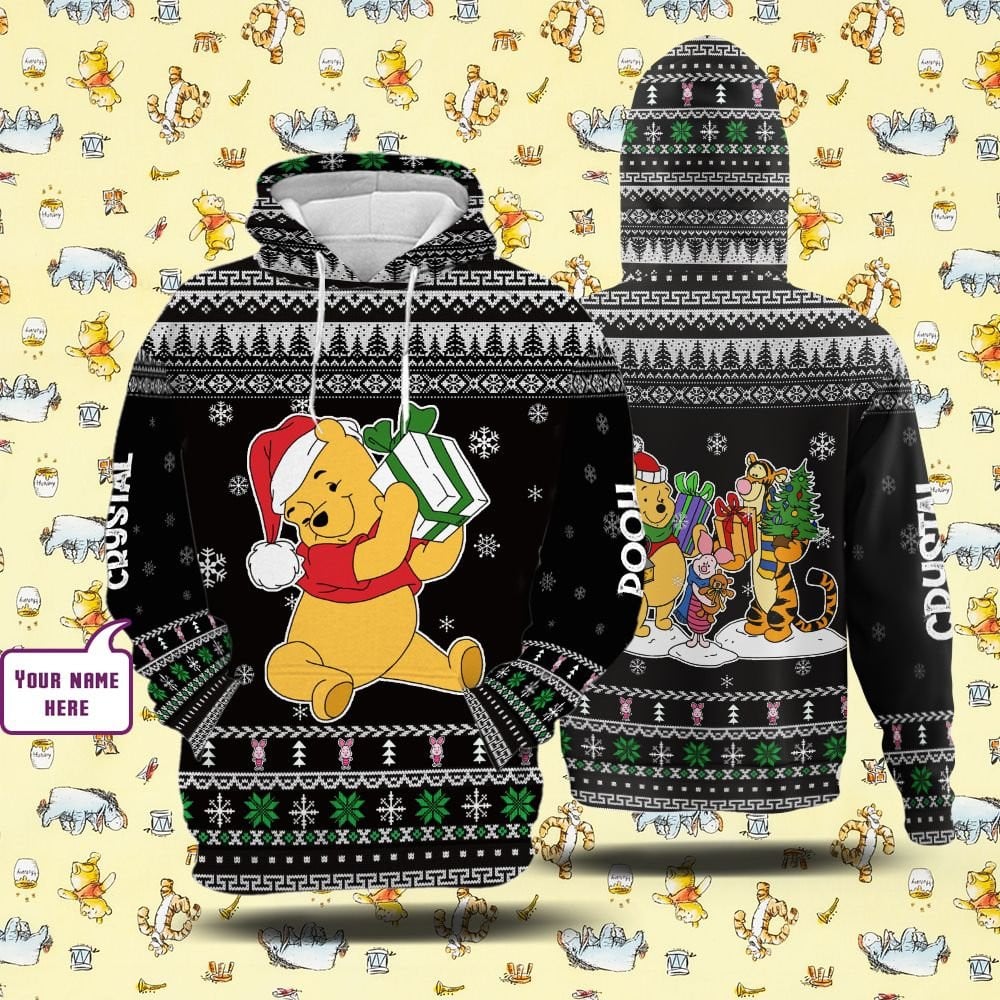 Personalized Cartoon Character Winnie The Pooh Winter 3D All Over Printed Sweatshirt, Hoodie, Zip Hoodie | Fan Apparel For Men, Women