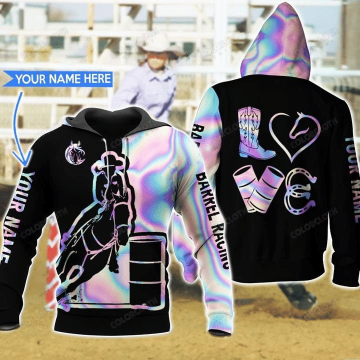 Personalized Custom Name Barrel Racing Hologram 3D All Over Printed Sweatshirt, Hoodie, Zip Hoodie | Fan Apparel For Men, Women