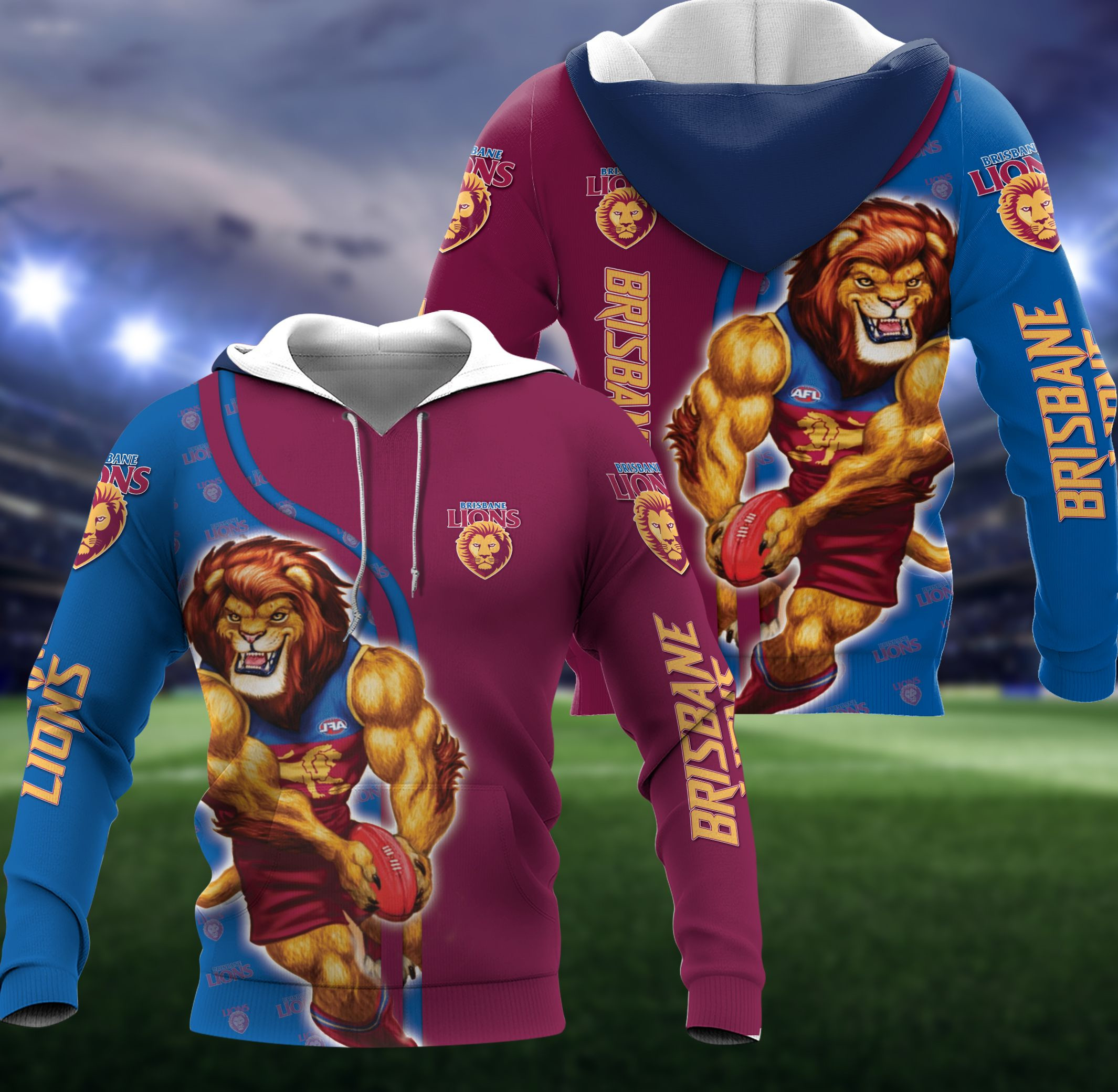 Personalized Custom Name Brisbane Lions Mascot 3D All Over Printed Sweatshirt, Hoodie, Zip Hoodie | Nfl Fan Gear For Men, Women