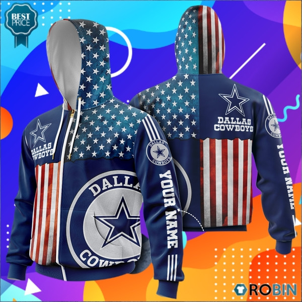 Personalized Dallas Cowboys American Flag Custom Name 3D All Over Printed Sweatshirt, Hoodie, Zip Hoodie | Nfl Fan Gear For Men, Women