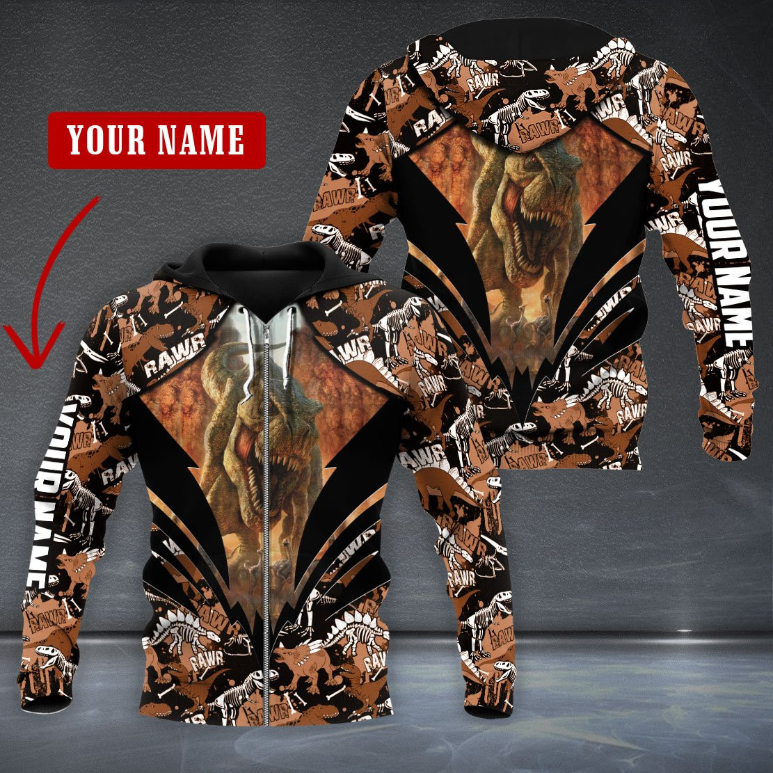 Personalized Dinosaur Brown 3D All Over Printed Sweatshirt, Hoodie, Zip Hoodie | Fan Apparel For Men, Women