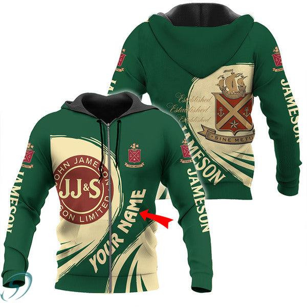 Personalized Green And Beige Jameson Whiskey 3D All Over Printed Sweatshirt, Hoodie, Zip Hoodie | Fan Apparel For Men, Women