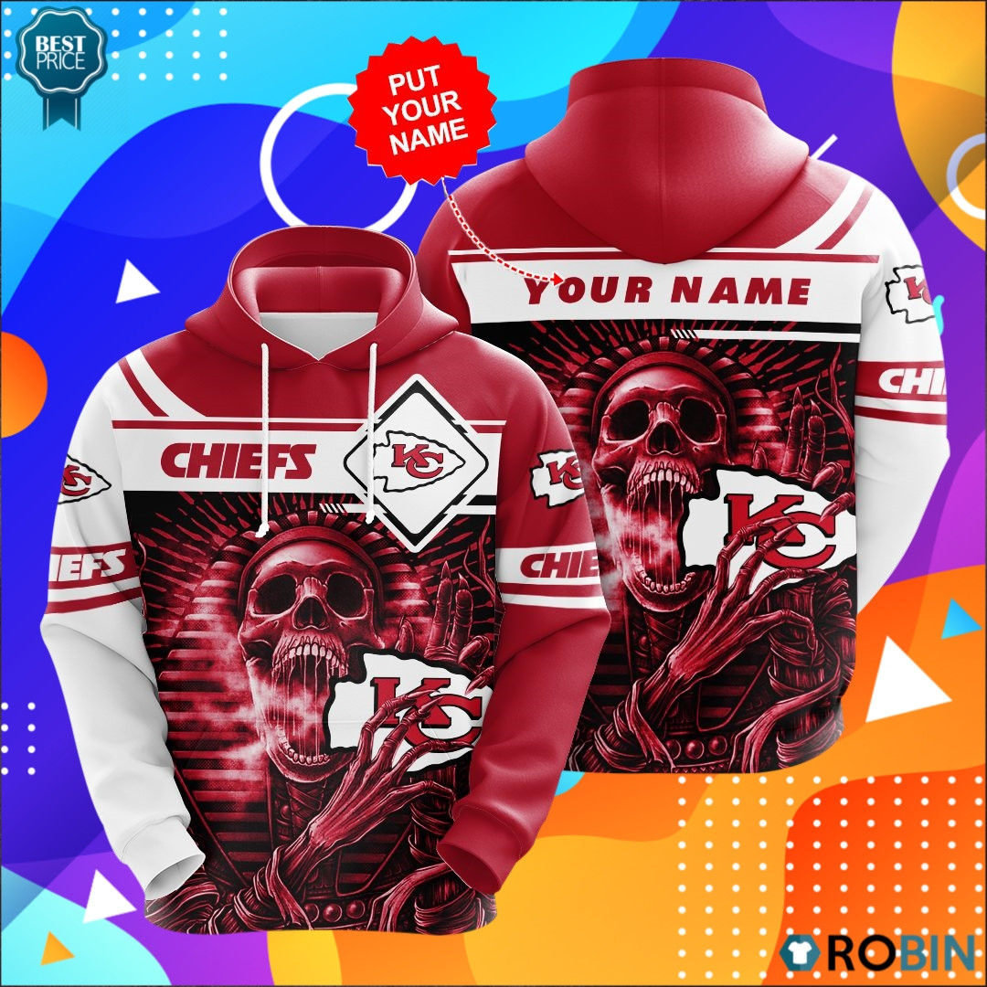 Personalized Kansas City Chiefs Skull Custom Name 3D All Over Printed Sweatshirt, Hoodie, Zip Hoodie | Nfl Special Edition Fan Gear For Men, Women