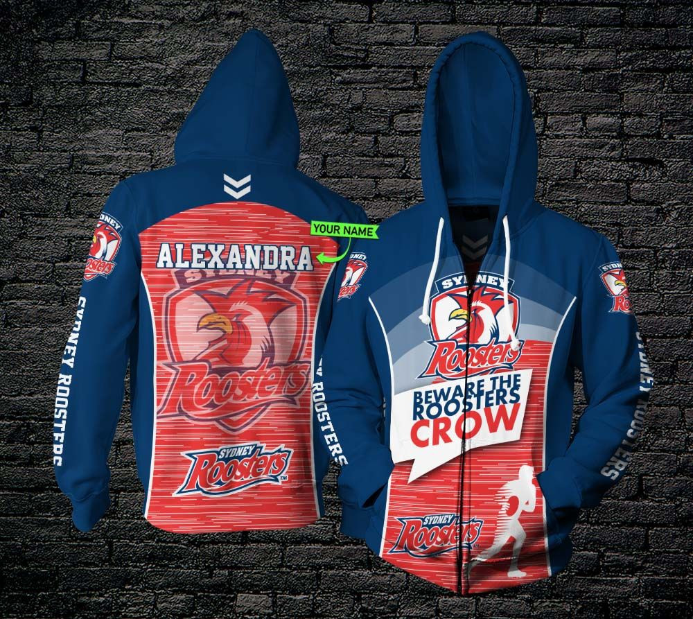 Personalized Nrl Hoodie Sydney Roosters Custom Name 3D All Over Printed Sweatshirt, Hoodie, Zip Hoodie | Fan Apparel For Men, Women