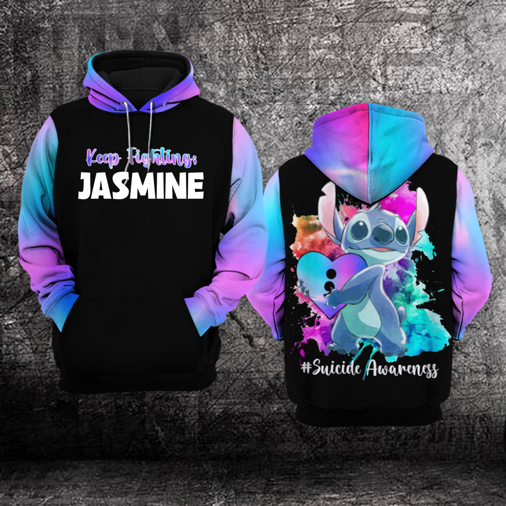 Personalized Stitch Suicide Awareness Keep Fighting Unisex 3D All Over Printed Sweatshirt, Hoodie, Zip Hoodie | Fan Apparel For Men, Women