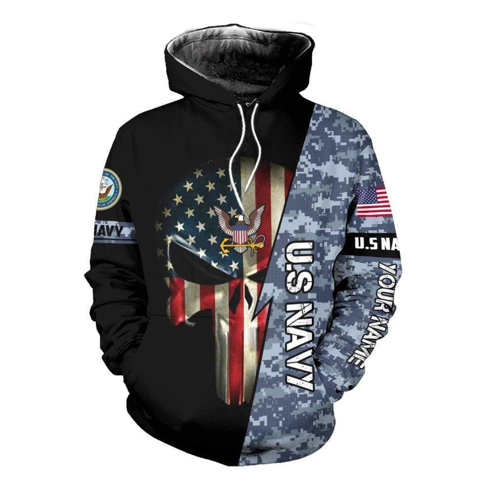 Personalized Us Navy Army American Flag Skull 3D All Over Printed Sweatshirt, Hoodie, Zip Hoodie | Special Edition Fan Apparel For Men, Women
