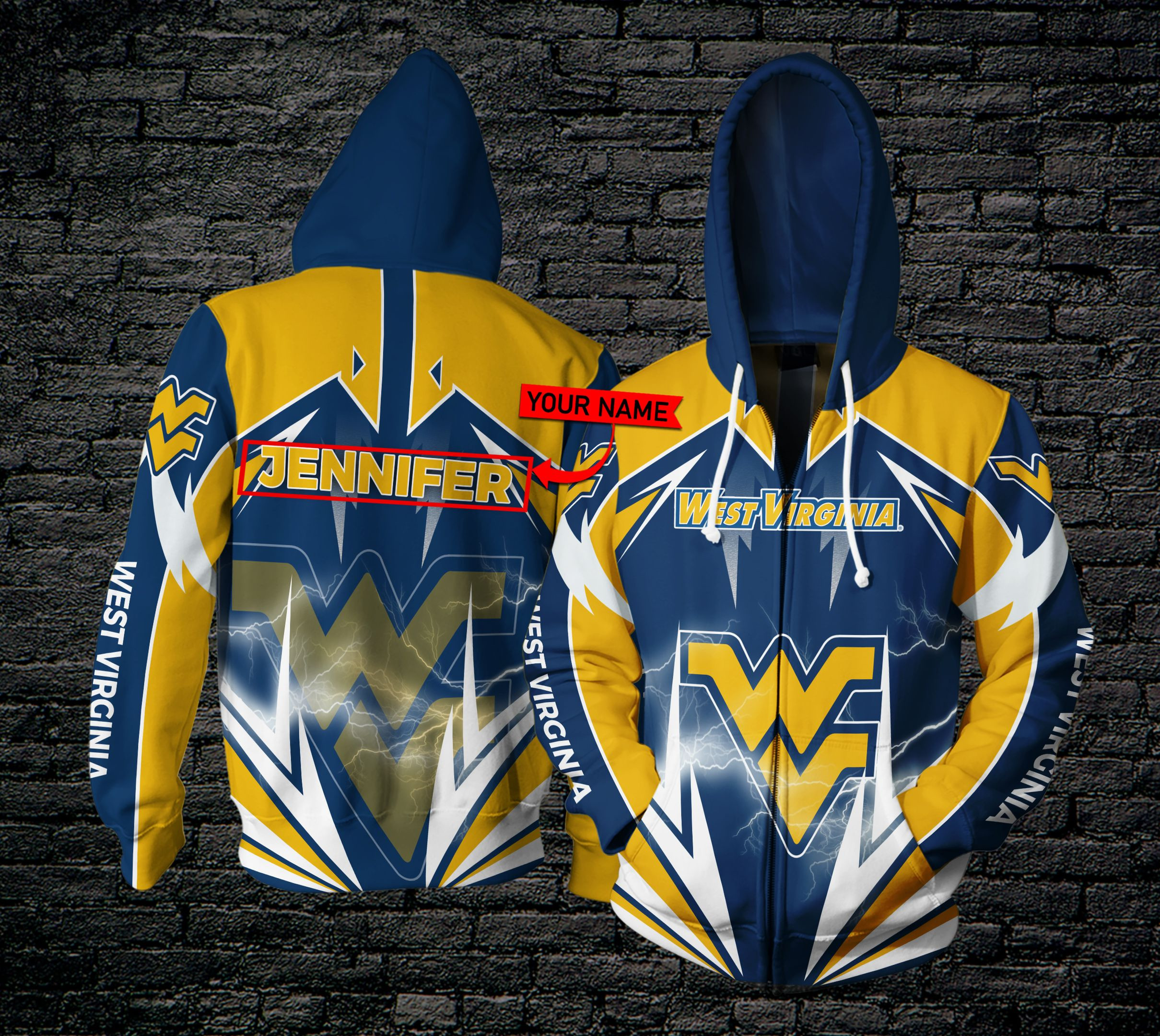 Personalized West Virginia Mountaineer Football Lightning Custom 3D All Over Printed Sweatshirt, Hoodie, Zip Hoodie | Nhl Fan Gear For Men, Women