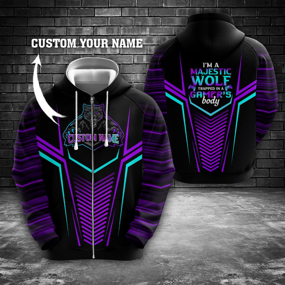 Personalized Wolf Trapped In A Gamer Custom Name 3D All Over Printed Sweatshirt, Hoodie, Zip Hoodie | Fan Apparel For Men, Women