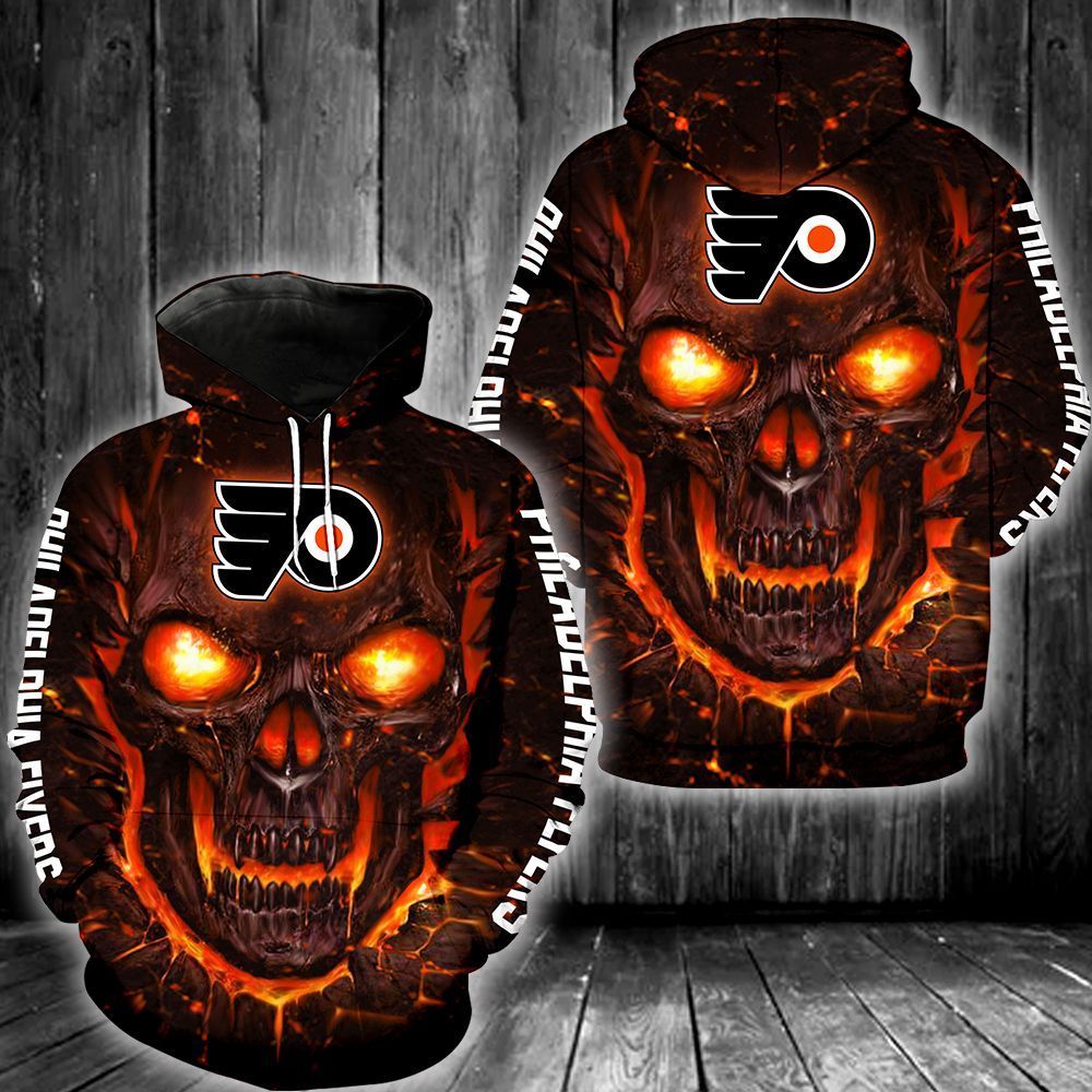 Philadelphia Flyers Skull 3D All Over Printed Sweatshirt, Hoodie, Zip Hoodie | Nhl Special Edition Fan Gear For Men, Women