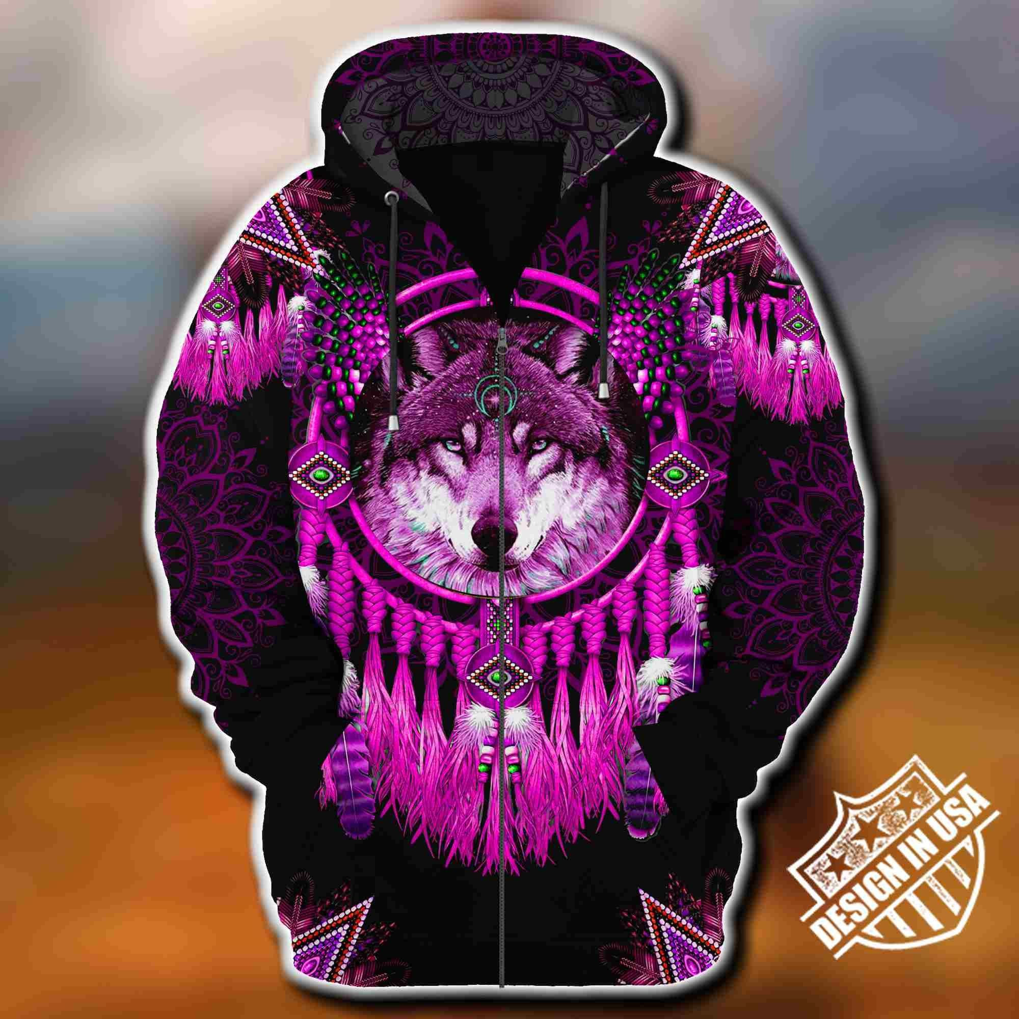 Pink Native Wolf Unisex 3D All Over Printed Sweatshirt, Hoodie, Zip Hoodie | Fan Apparel For Men, Women