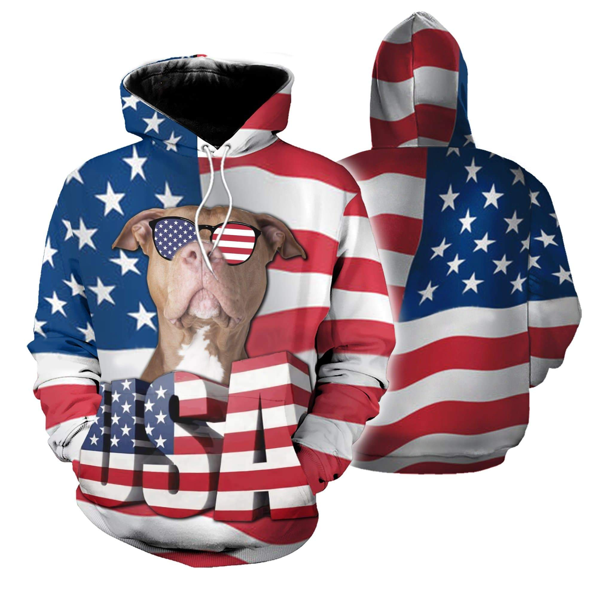 Pit Bull Funny American Flag 3D All Over Printed Sweatshirt, Hoodie, Zip Hoodie | Fan Apparel For Men, Women