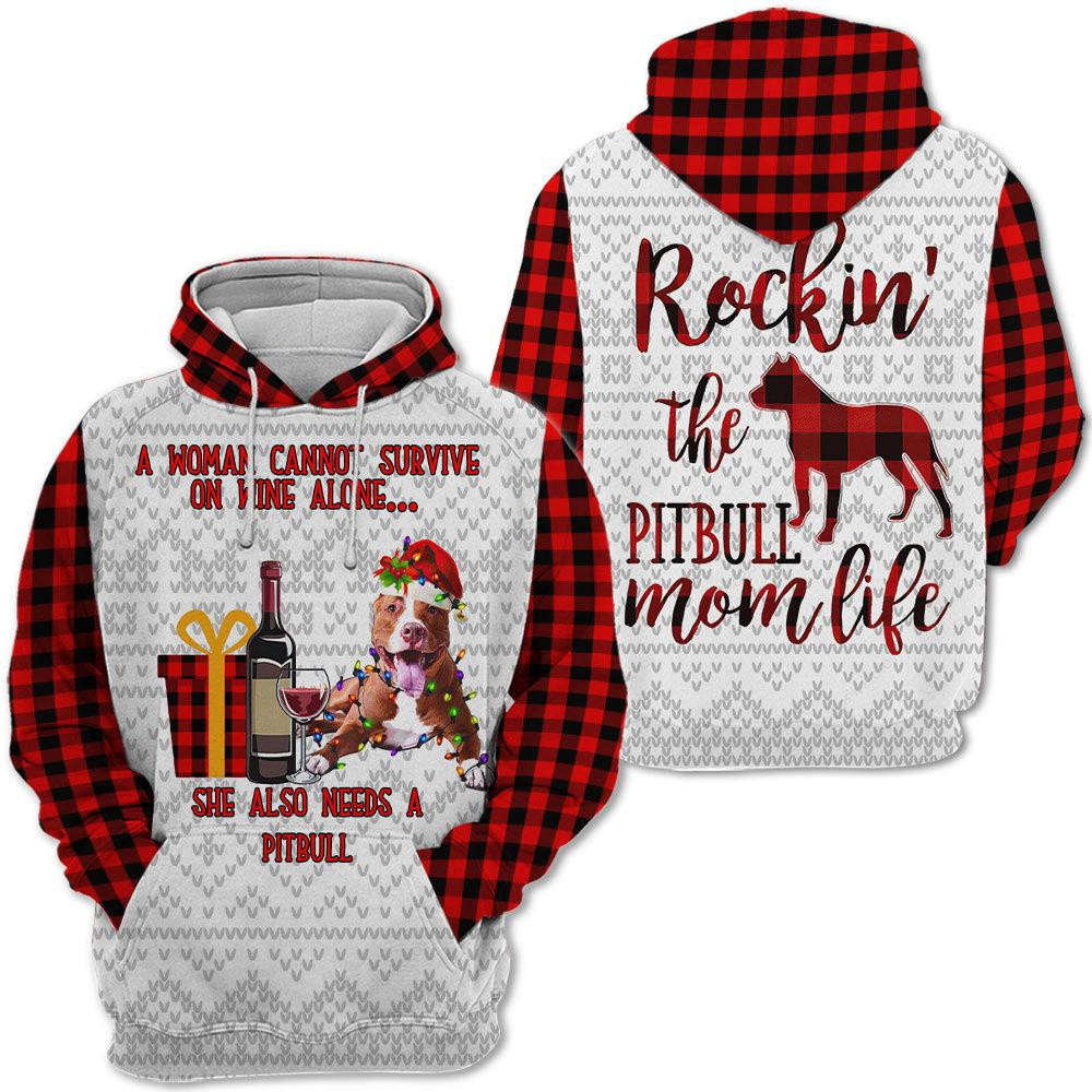 Pitbull Wine Christmas 3D All Over Printed Sweatshirt, Hoodie, Zip Hoodie | Fan Apparel For Men, Women