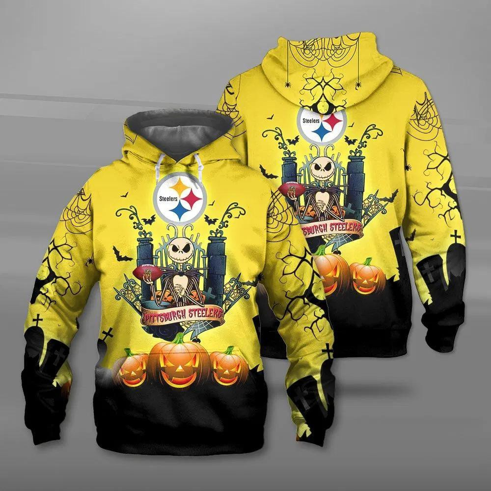 Pittsburgh Steelers Halloween Jack Skellington 3D All Over Printed Sweatshirt, Hoodie, Zip Hoodie | Nfl Special Edition Fan Gear For Men, Women