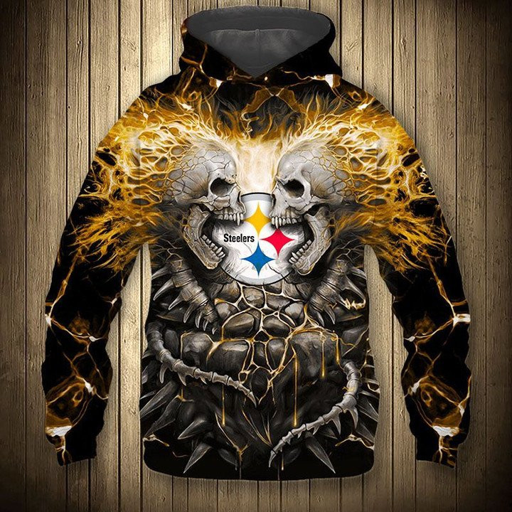 Pittsburgh Steelers Skull Halloween Stone 3D All Over Printed Sweatshirt, Hoodie, Zip Hoodie | Nfl Special Edition Fan Gear For Men, Women