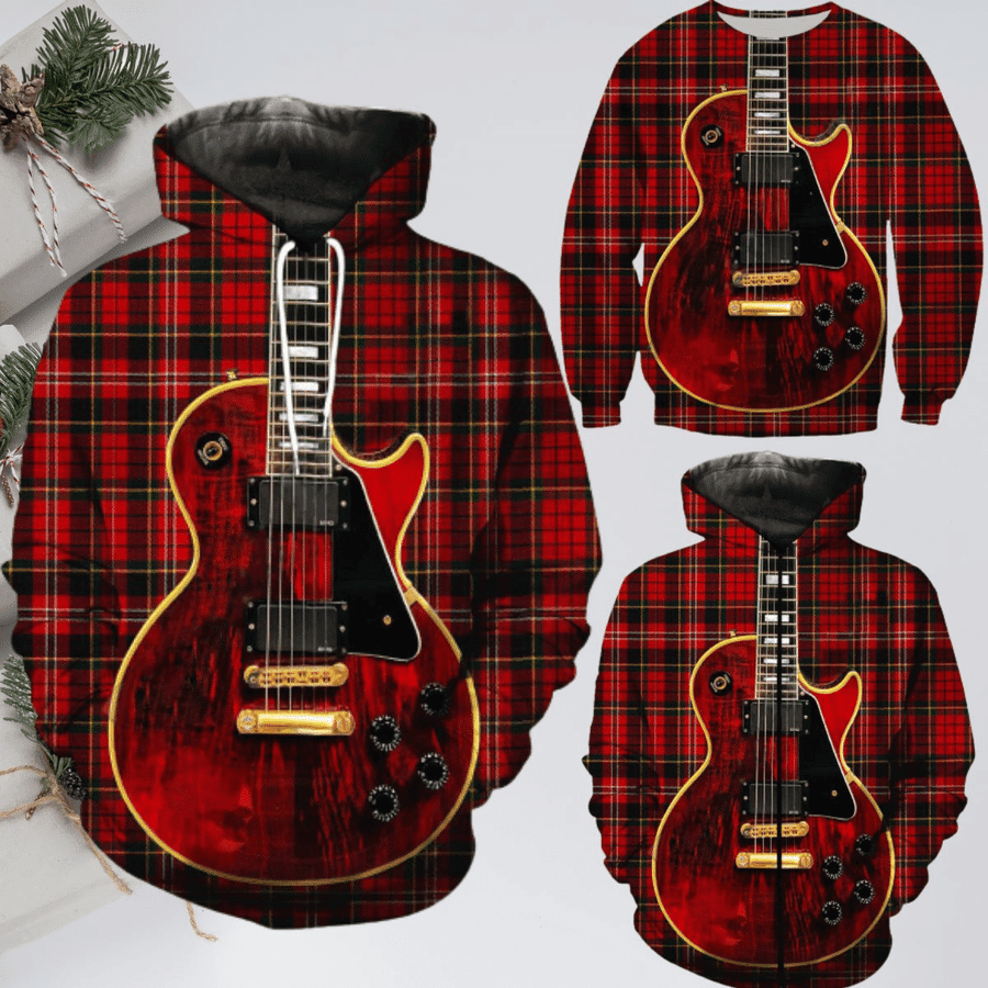 Plaid Guitar Red 3D All Over Printed Sweatshirt, Hoodie, Zip Hoodie | Fan Apparel For Men, Women