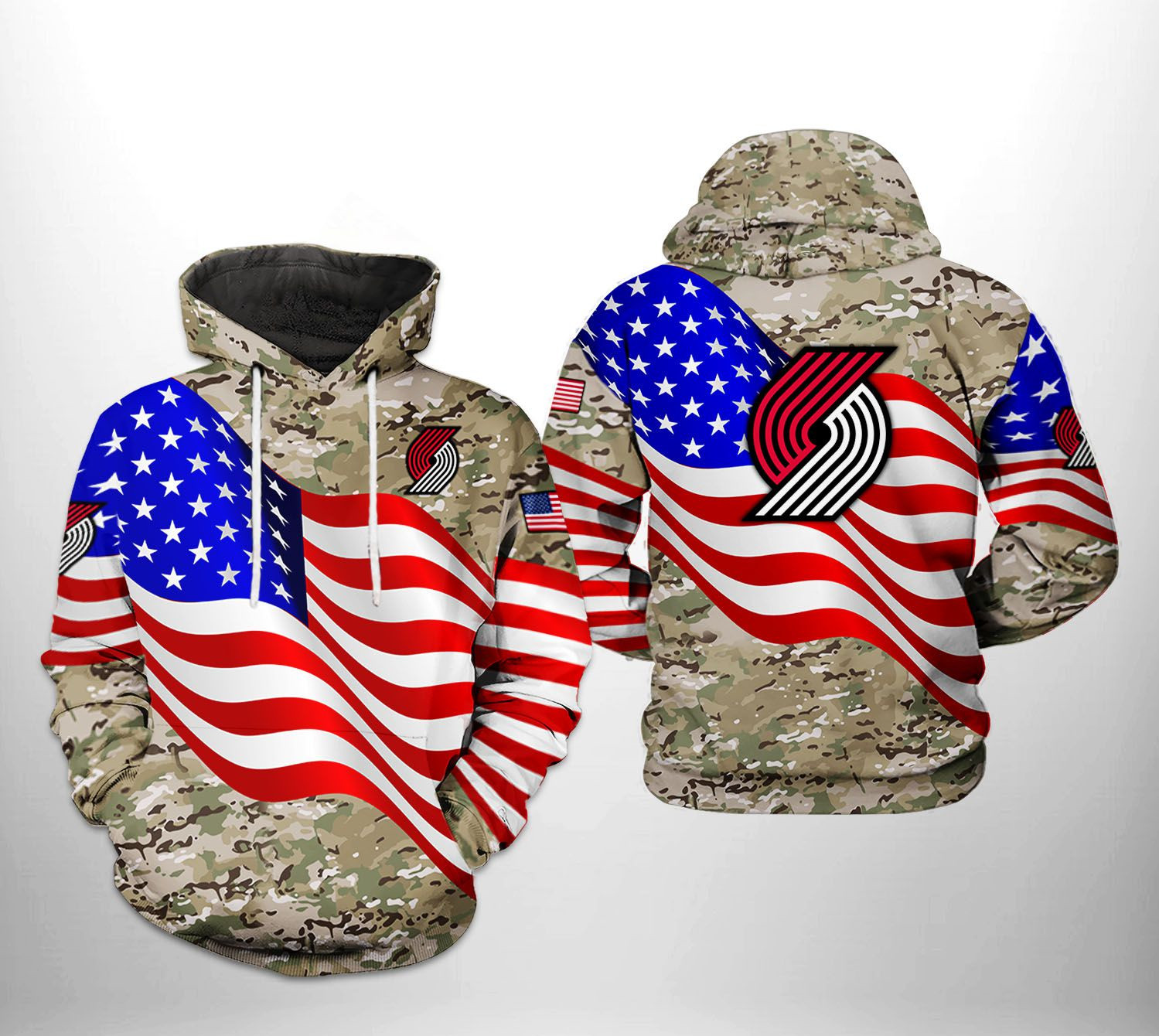 Portland Trailblazers Nba Us Flag Camo Veteran Team 3D All Over Printed Sweatshirt, Hoodie, Zip Hoodie | Fan Apparel For Men, Women