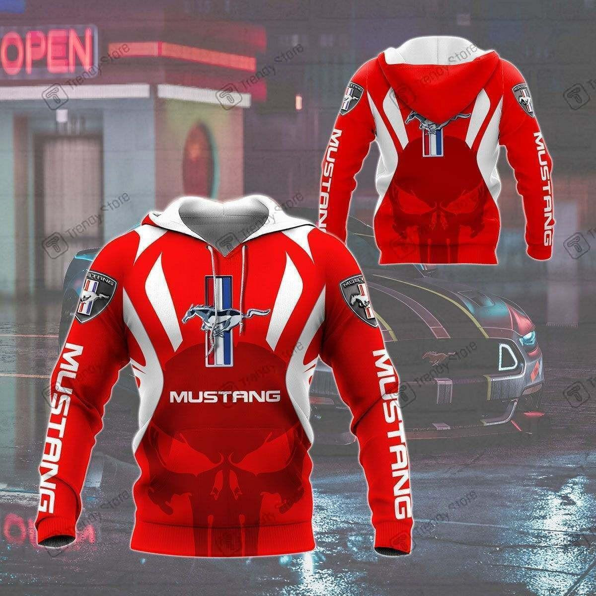 Punisher Ford Mustang Luxury Car Red 3D All Over Printed Sweatshirt, Hoodie, Zip Hoodie | Fan Apparel For Men, Women
