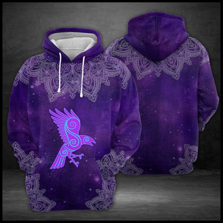 Purple Viking Raven Mandala 3D All Over Printed Sweatshirt, Hoodie, Zip Hoodie | Fan Apparel For Men, Women