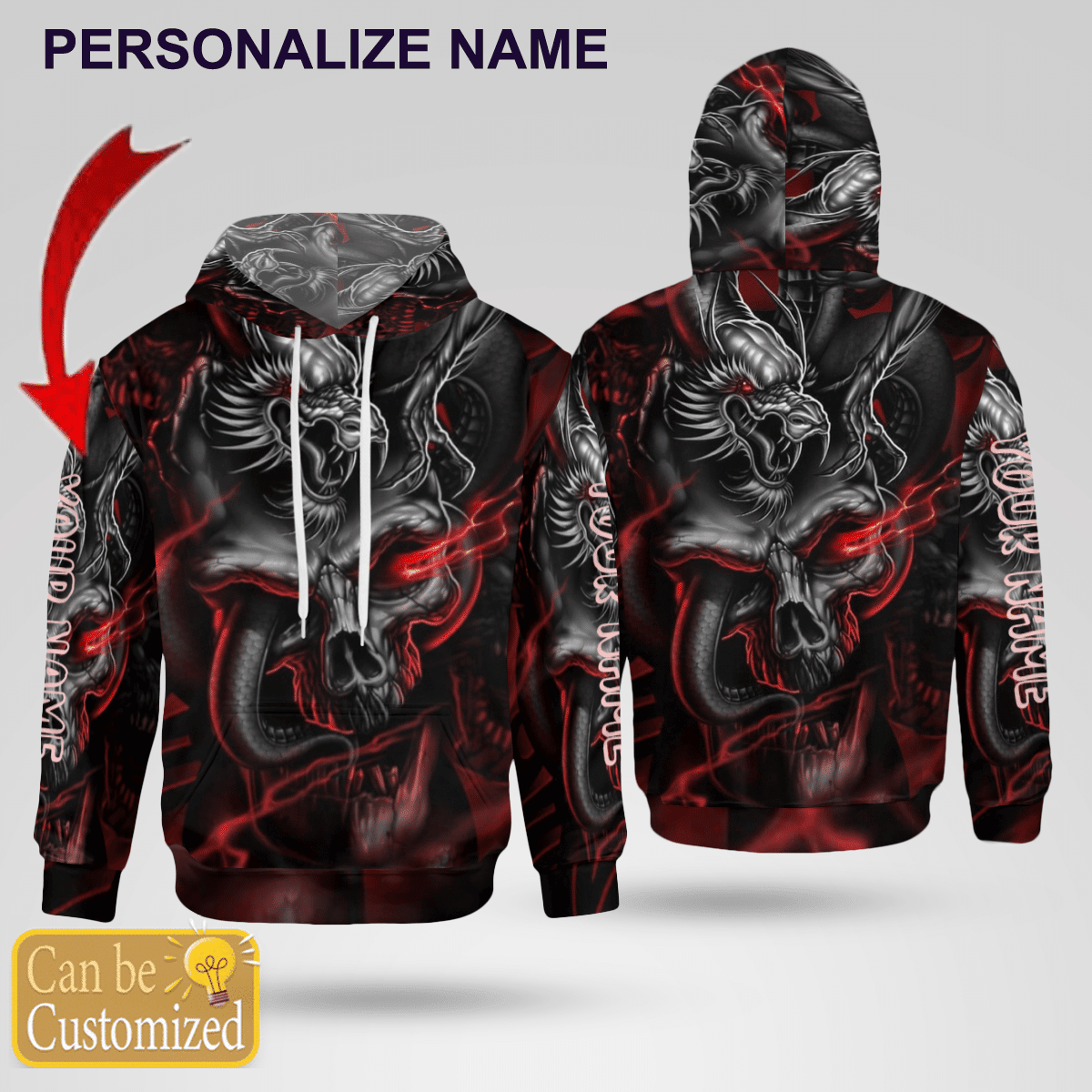 Red Eyes Of Skull Dragon Black Novelty Personalized 3D All Over Printed Sweatshirt, Hoodie, Zip Hoodie | Special Edition Fan Apparel For Men, Women