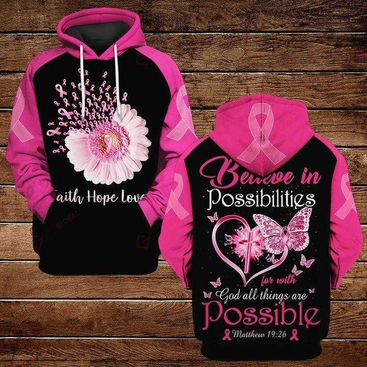 Ribbon Flower Believe In Possibilities With God 3D All Over Printed Sweatshirt, Hoodie, Zip Hoodie | Fan Apparel For Men, Women