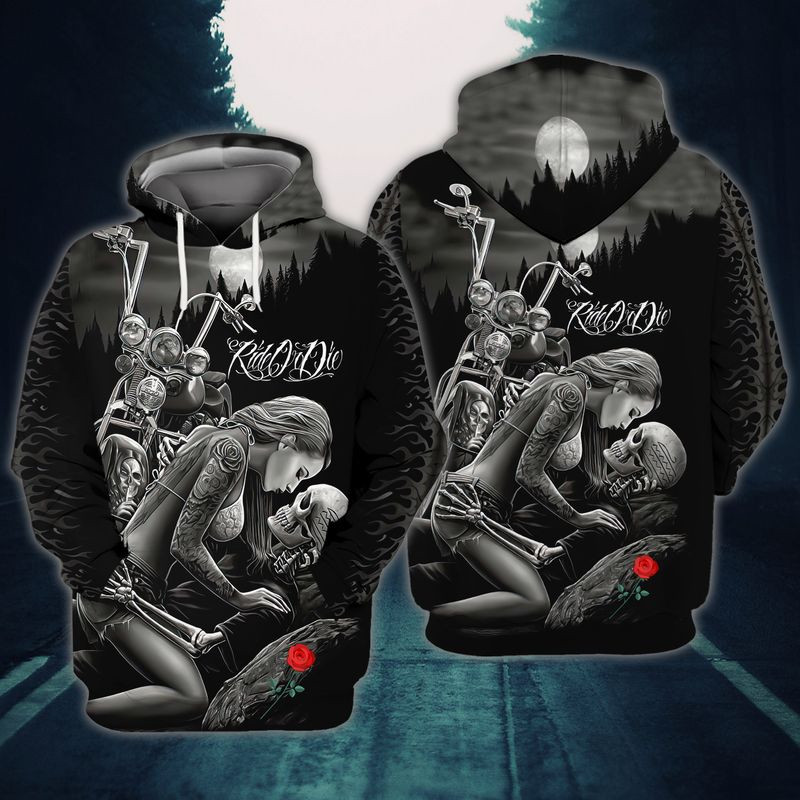 Ride Or Die Biker Couple Valentine's Day 3D All Over Printed Sweatshirt, Hoodie, Zip Hoodie | Fan Apparel For Men, Women