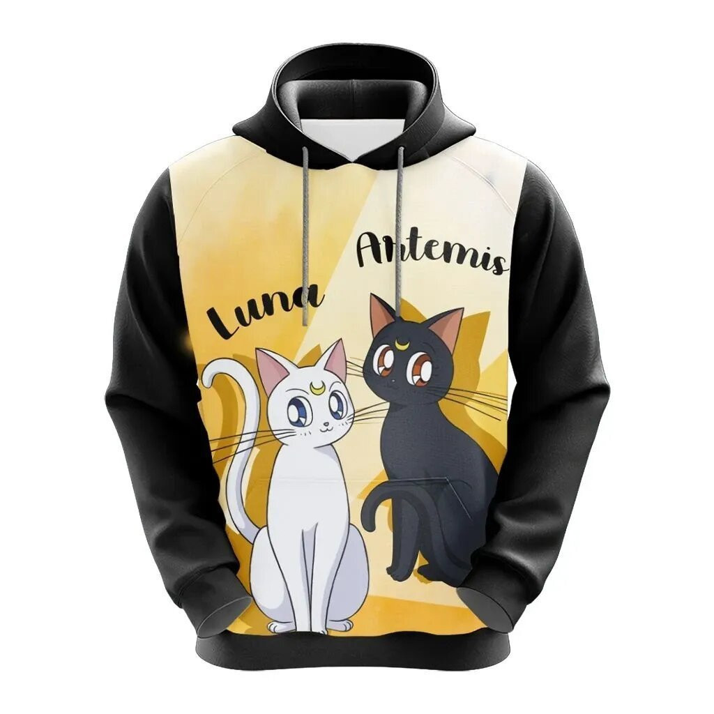 Sailor Moon Cats Luna Artemis Black 3D All Over Printed Sweatshirt, Hoodie, Zip Hoodie | Fan Apparel For Men, Women