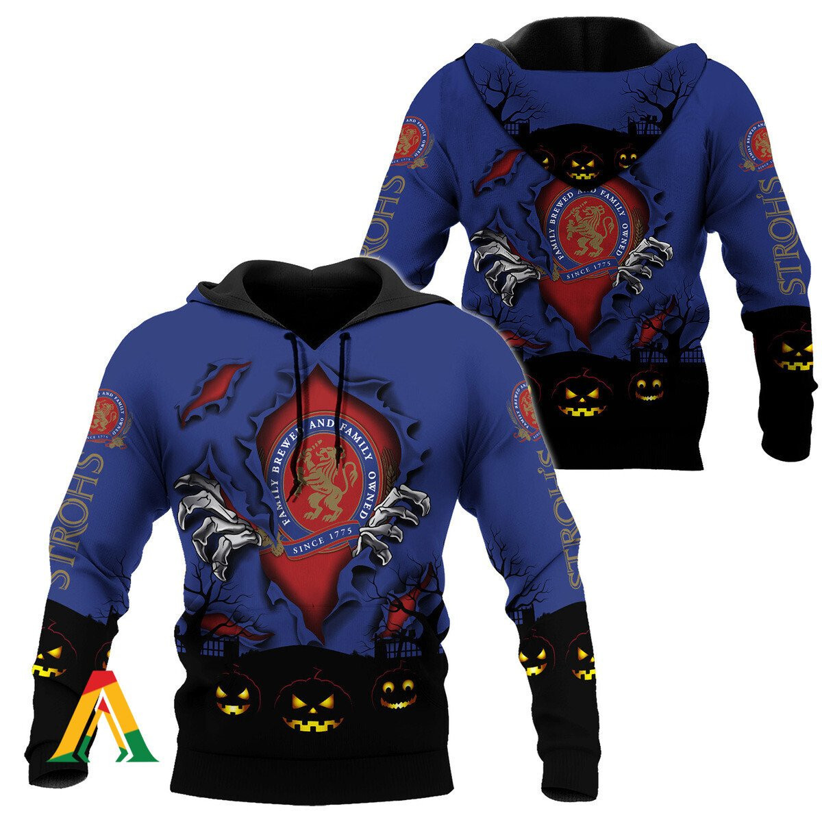 Scary Night Halloween Stroh Brewery 3D All Over Printed Sweatshirt, Hoodie, Zip Hoodie | Special Edition Fan Apparel For Men, Women