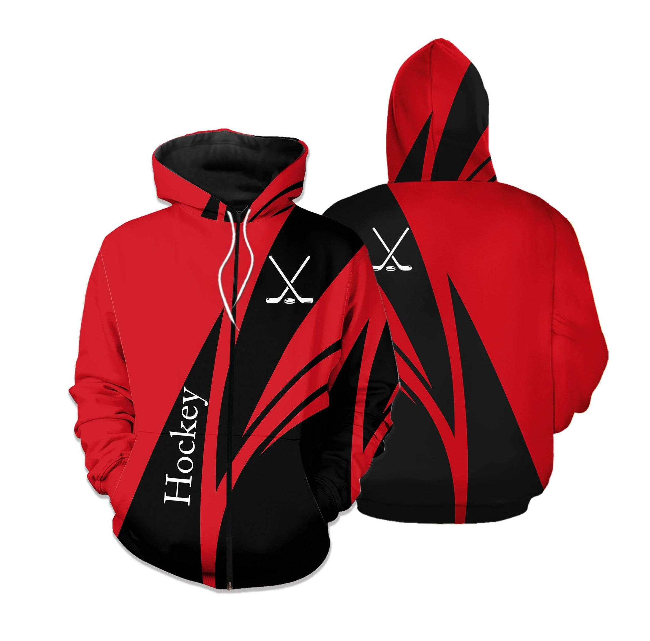 Simple Hockey Black Red 3D All Over Printed Sweatshirt, Hoodie, Zip Hoodie | Fan Apparel For Men, Women