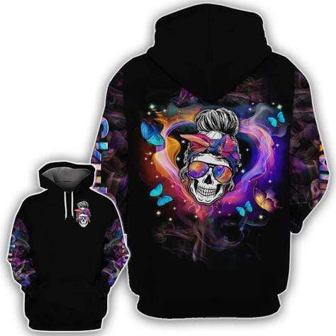 Skull Fire Heart Butterfly 3D All Over Printed Sweatshirt, Hoodie, Zip Hoodie | Special Edition Fan Apparel For Men, Women