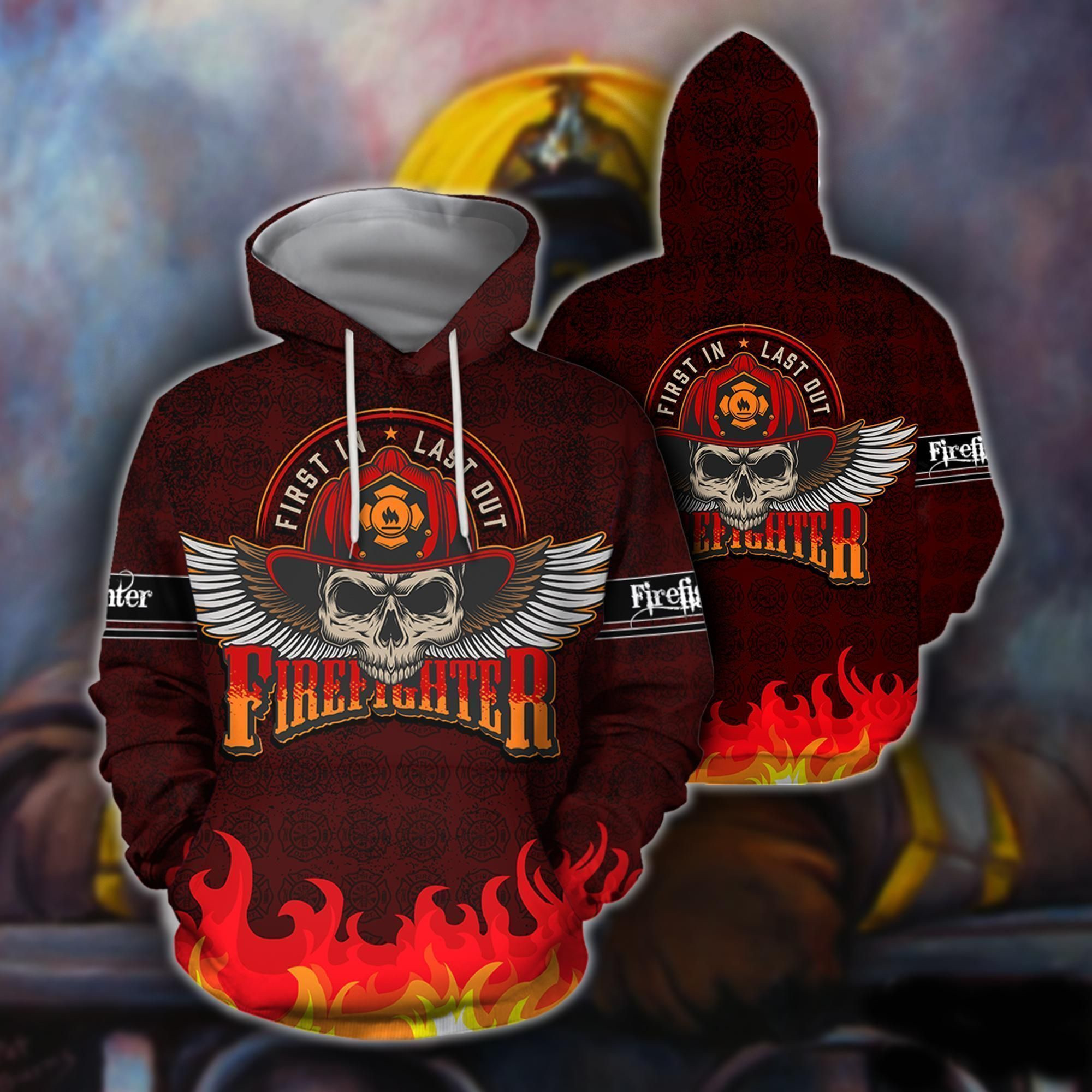 Skull Firefighter Red 3D All Over Printed Sweatshirt, Hoodie, Zip Hoodie | Special Edition Fan Apparel For Men, Women