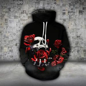 Skull Hold Rose 3D All Over Printed Sweatshirt, Hoodie, Zip Hoodie | Special Edition Fan Apparel For Men, Women