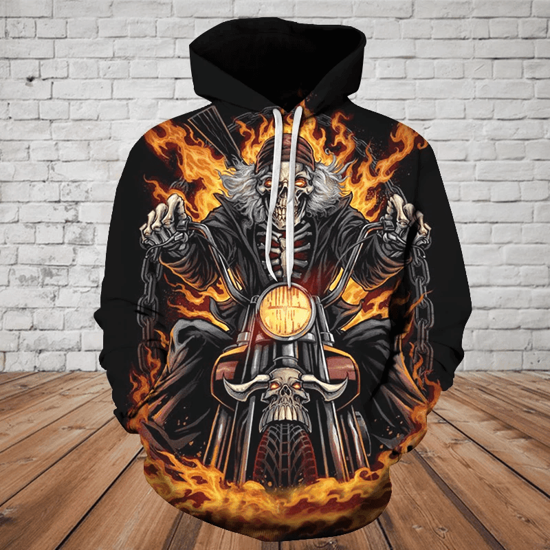 Skull Riding Motor 3D All Over Printed Sweatshirt, Hoodie, Zip Hoodie | Special Edition Fan Apparel For Men, Women