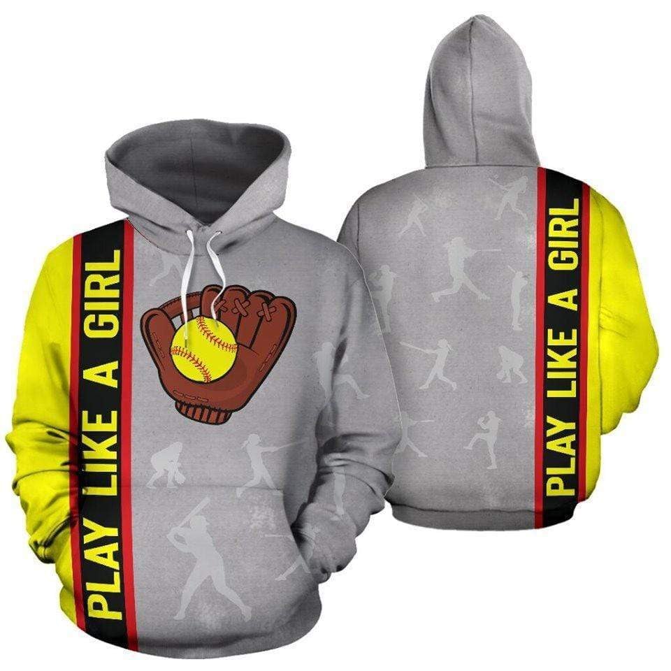 Softball Play Like A Girl 3D All Over Printed Sweatshirt, Hoodie, Zip Hoodie | Fan Apparel For Men, Women