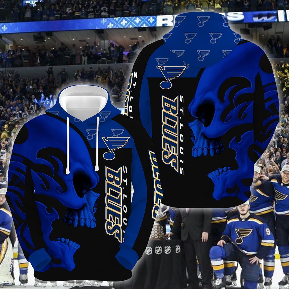 St. Louis Blues Skull 3D All Over Printed Sweatshirt, Hoodie, Zip Hoodie | Nhl Special Edition Fan Gear For Men, Women