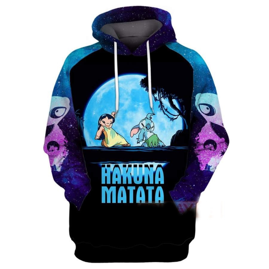 Stitch And Lilo Walking In The Moon Hakuna Matata 3D All Over Printed Sweatshirt, Hoodie, Zip Hoodie | Fan Apparel For Men, Women