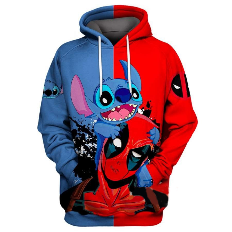 Stitch Disney And Deadpool Marvel Comics 3D All Over Printed Sweatshirt, Hoodie, Zip Hoodie | Fan Apparel For Men, Women