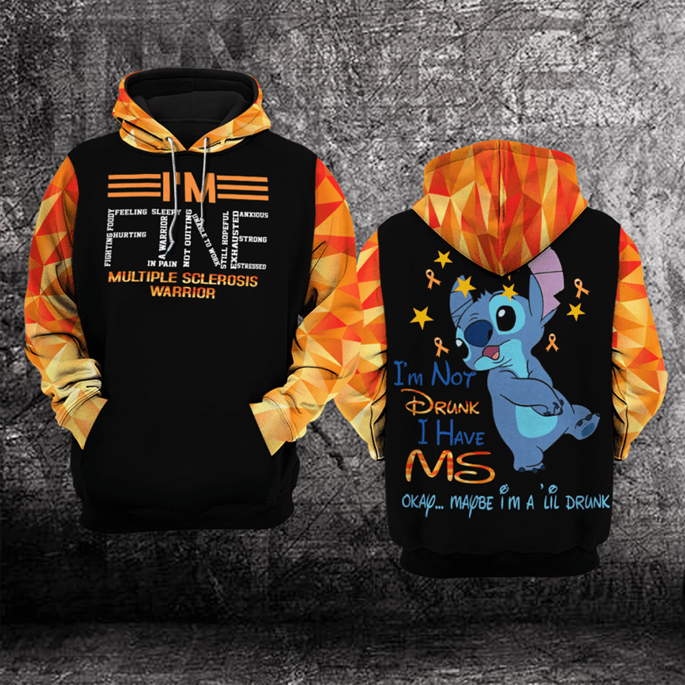Stitch Disney Multiple Sclerosis Awareness Im Fine 3D All Over Printed Sweatshirt, Hoodie, Zip Hoodie | Fan Apparel For Men, Women