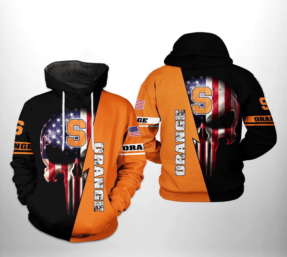 Syracuse Orange Ncaa Us Flag Skull 3D All Over Printed Sweatshirt, Hoodie, Zip Hoodie | Ncaa Special Edition Fan Gear For Men, Women