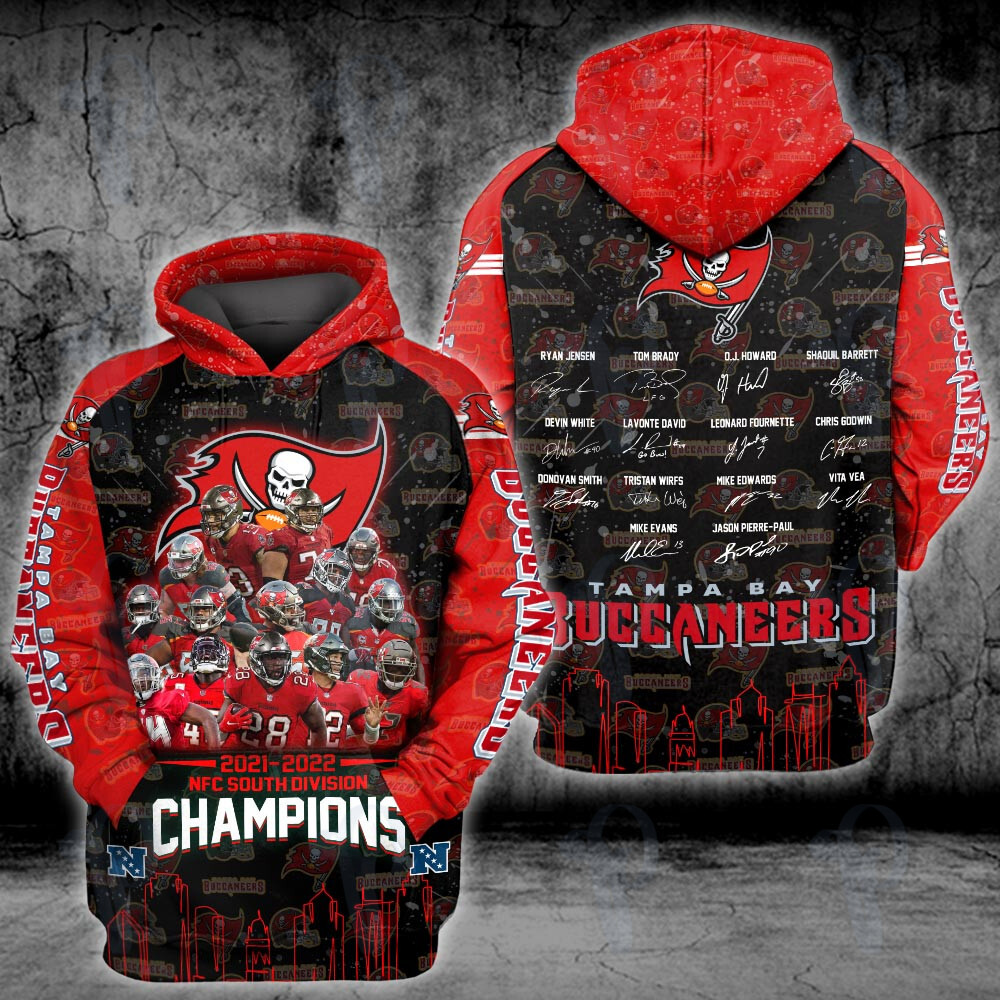 Tampa Bay Buccaneers 2021 2022 Nfc South Division Champions Autographed Nfl 3D All Over Printed Sweatshirt, Hoodie, Zip Hoodie | Nfl Fan Gear For Men, Women