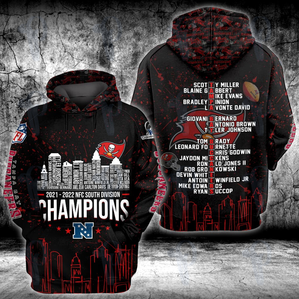 Tampa Bay Buccaneers 2021 2022 Nfc South Division Champions City 3D All Over Printed Sweatshirt, Hoodie, Zip Hoodie | Nfl Fan Gear For Men, Women