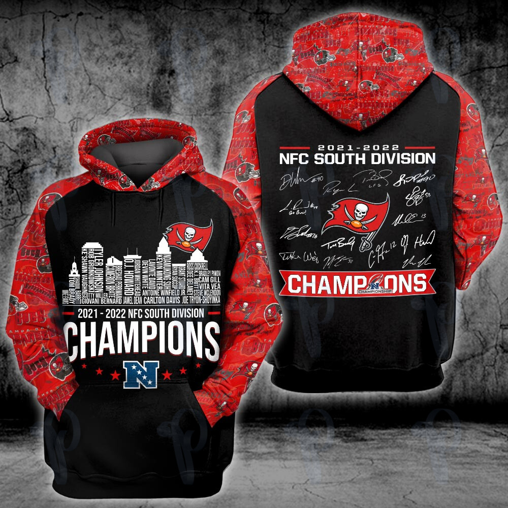 Tampa Bay Buccaneers 2021- 2022 Nfc South Division Champions Nfl Autographed 3D All Over Printed Sweatshirt, Hoodie, Zip Hoodie | Nfl Fan Gear For Men, Women